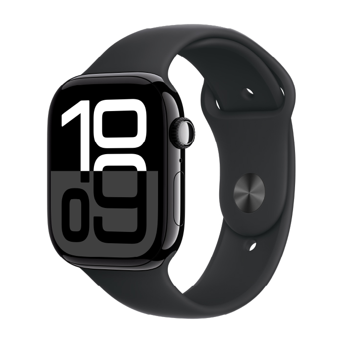 Apple Watch S10 GPS 46mm Jet Black Aluminium Case with Black Sport Band - M/L
